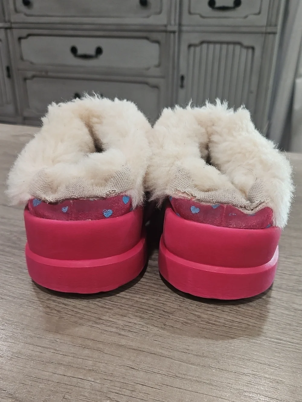 Ugg I love UGG Pink suede Heart Slippers size 5